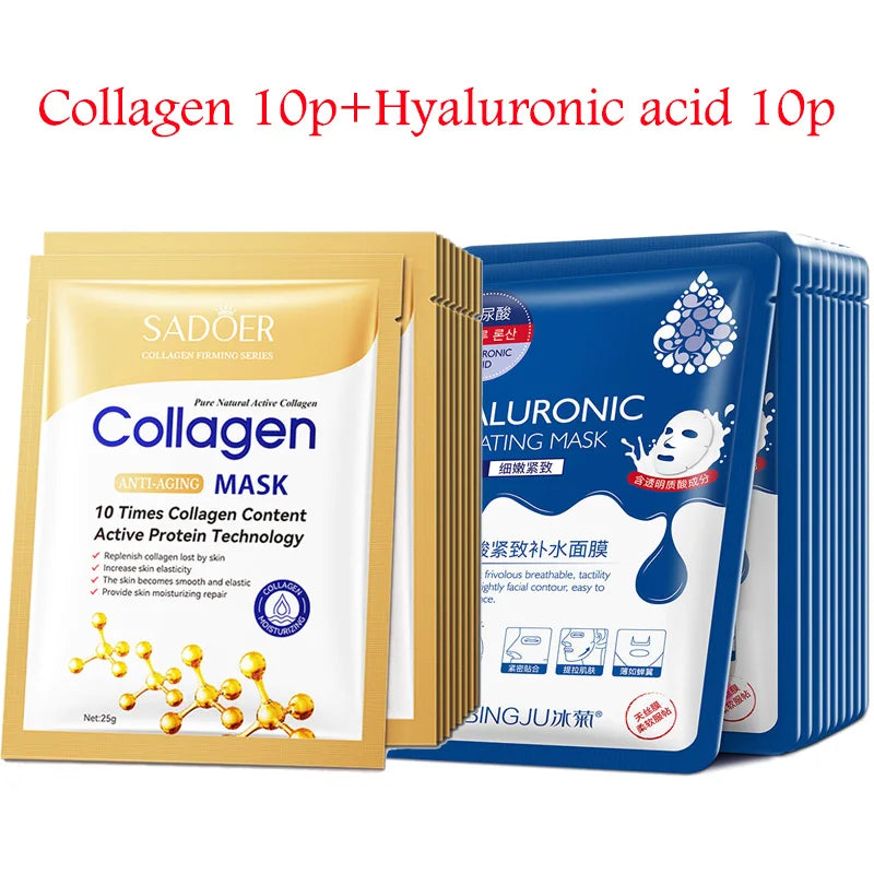 Hyaluronic Acid & Collagen Sheet Mask — Firming, Hydrating & Brightening (20pcs)