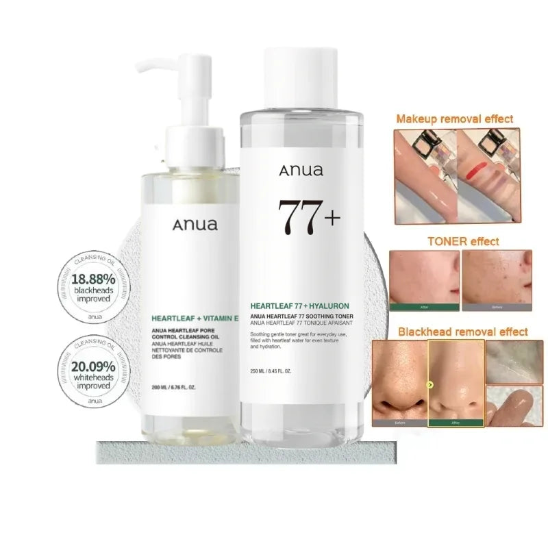 ANUA Heartleaf Skincare Set — Soothing Toner, Lotion, Foam Cleanser & Cleansing Oil