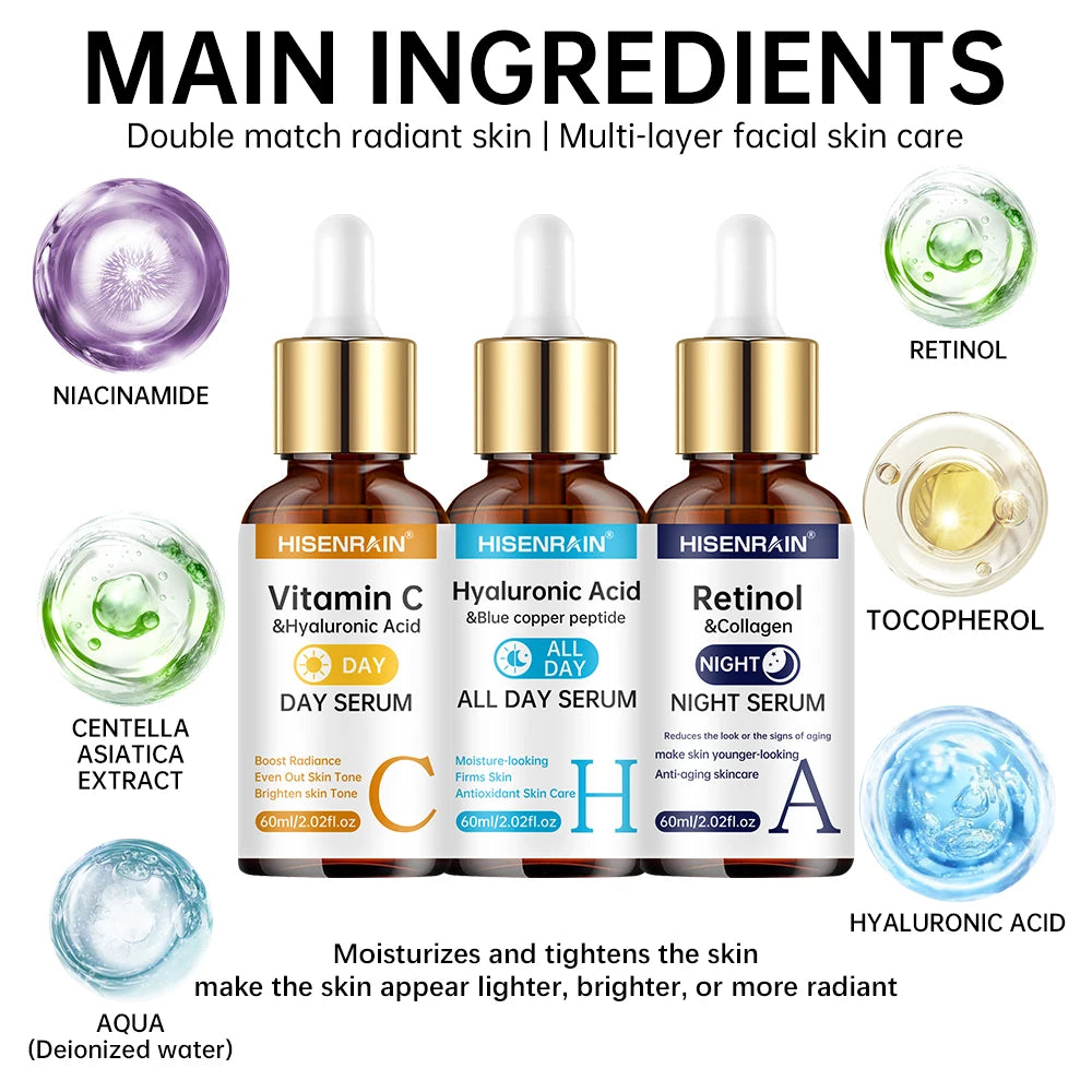 HISENRAIN Vitamin C + Retinol Serum Duo — Anti-Aging, Brightening & Hydration Combo