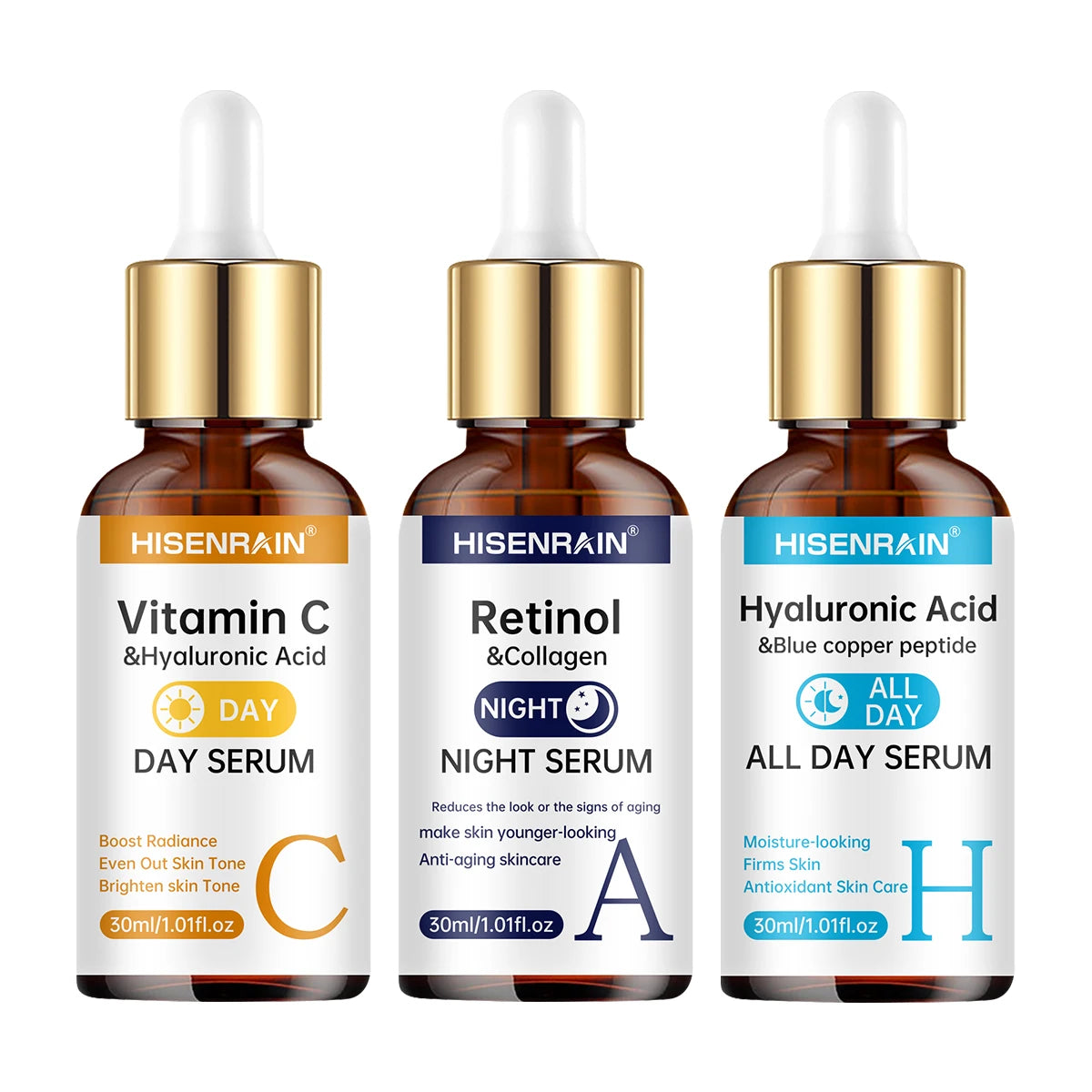 HISENRAIN Vitamin C + Retinol Serum Duo — Anti-Aging, Brightening & Hydration Combo