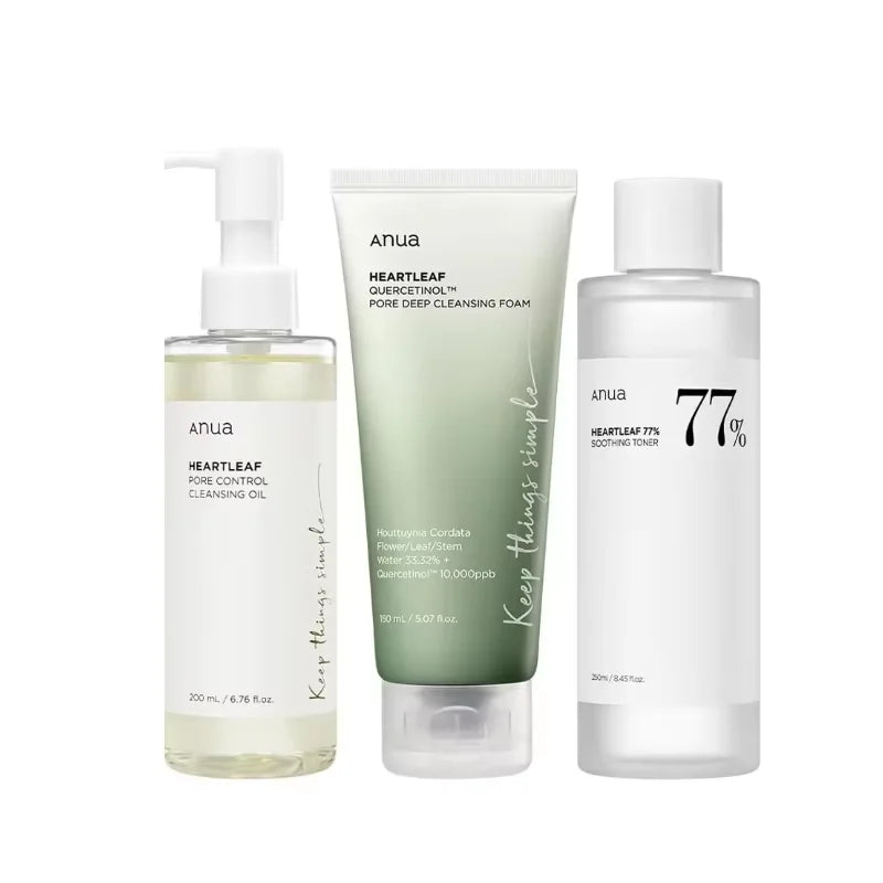 ANUA Heartleaf Skincare Set — Soothing Toner, Lotion, Foam Cleanser & Cleansing Oil